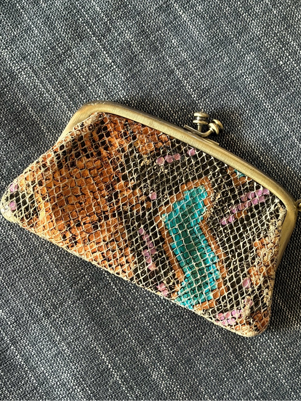 HOBO  Snake-Texture Coin Purse with Turquoise Accent
